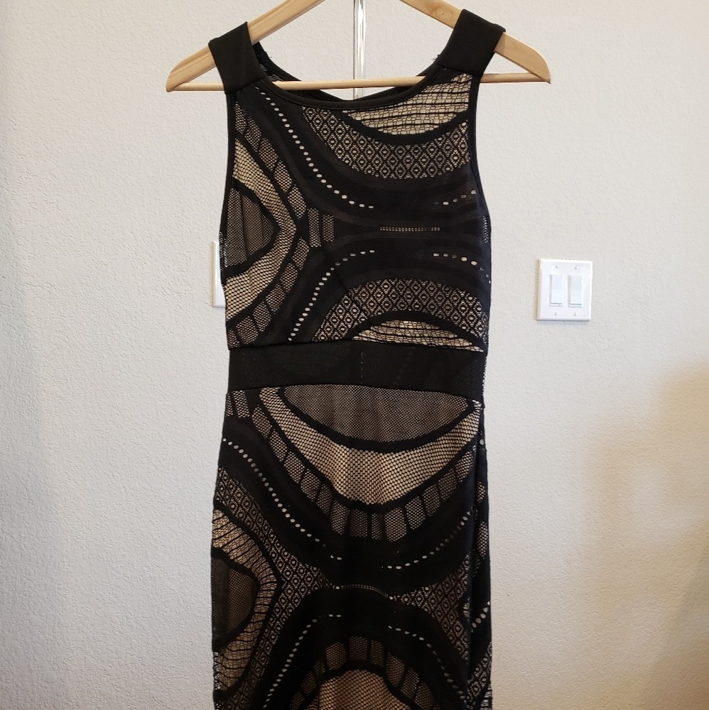 Black and Nude Mesh Lace Dress